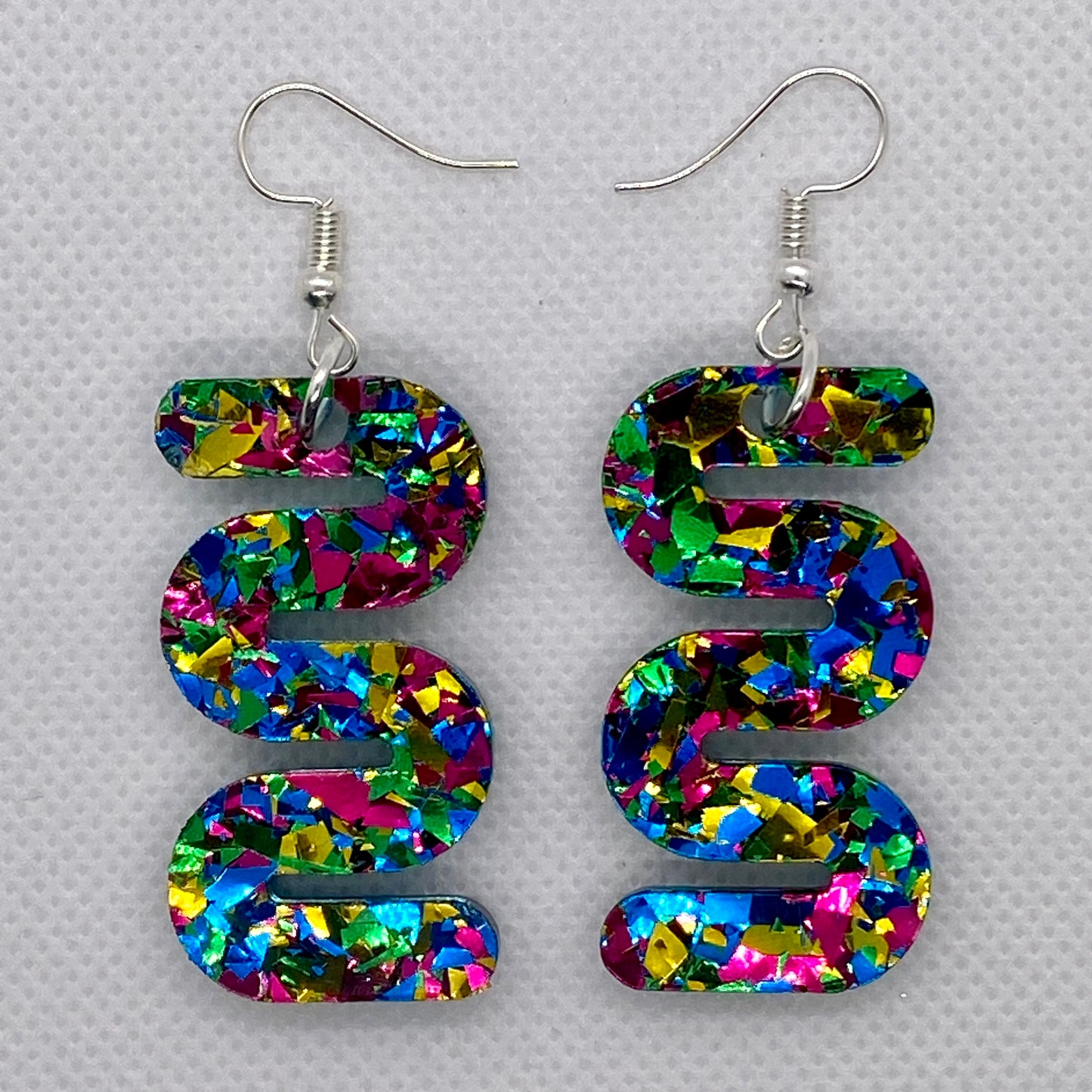 Reversible Peacock/Multicolor Squiggle Acrylic Earrings