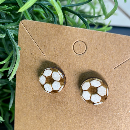 Soccer Balls Wood Stud Earrings