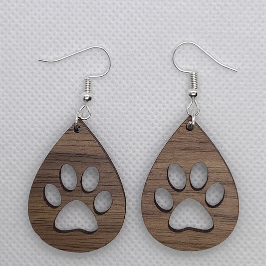 Wood Paw Print Cut Out Earrings