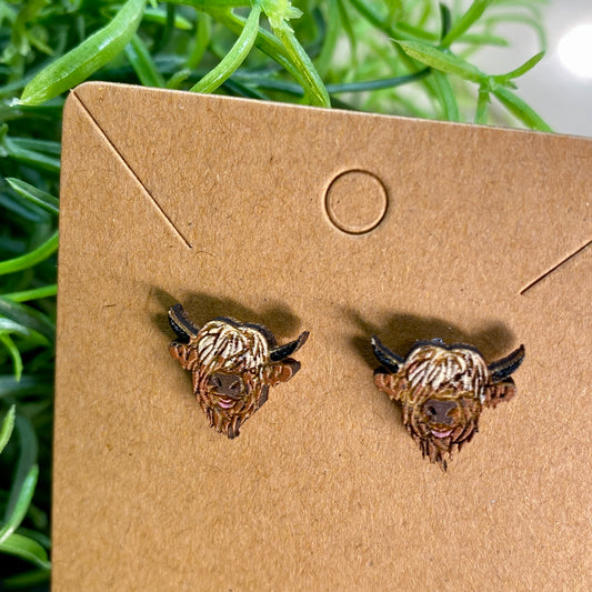 Highland Cow Wood Stud Earrings