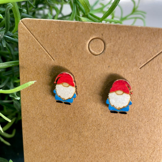 Gnome Wood Stud Earrings