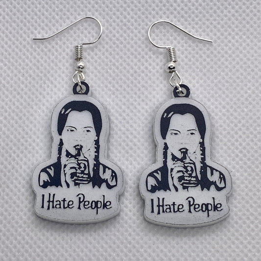 Wednesday Addams - I Hate People Acrylic Earrings