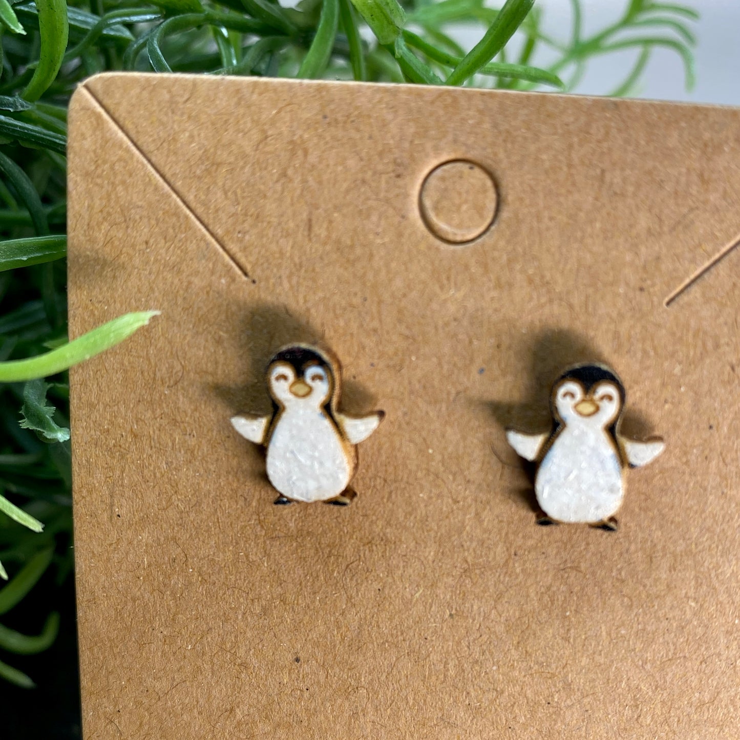 Penguin Wood Stud Earrings