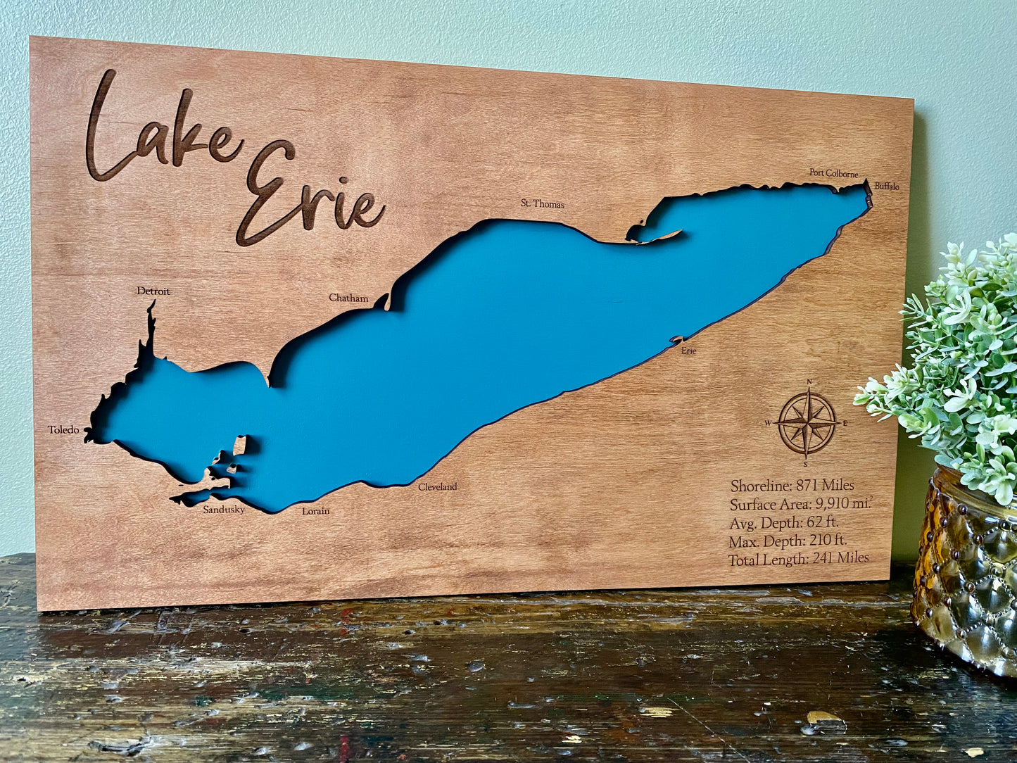 Lake Erie Map Wall Hanging Art