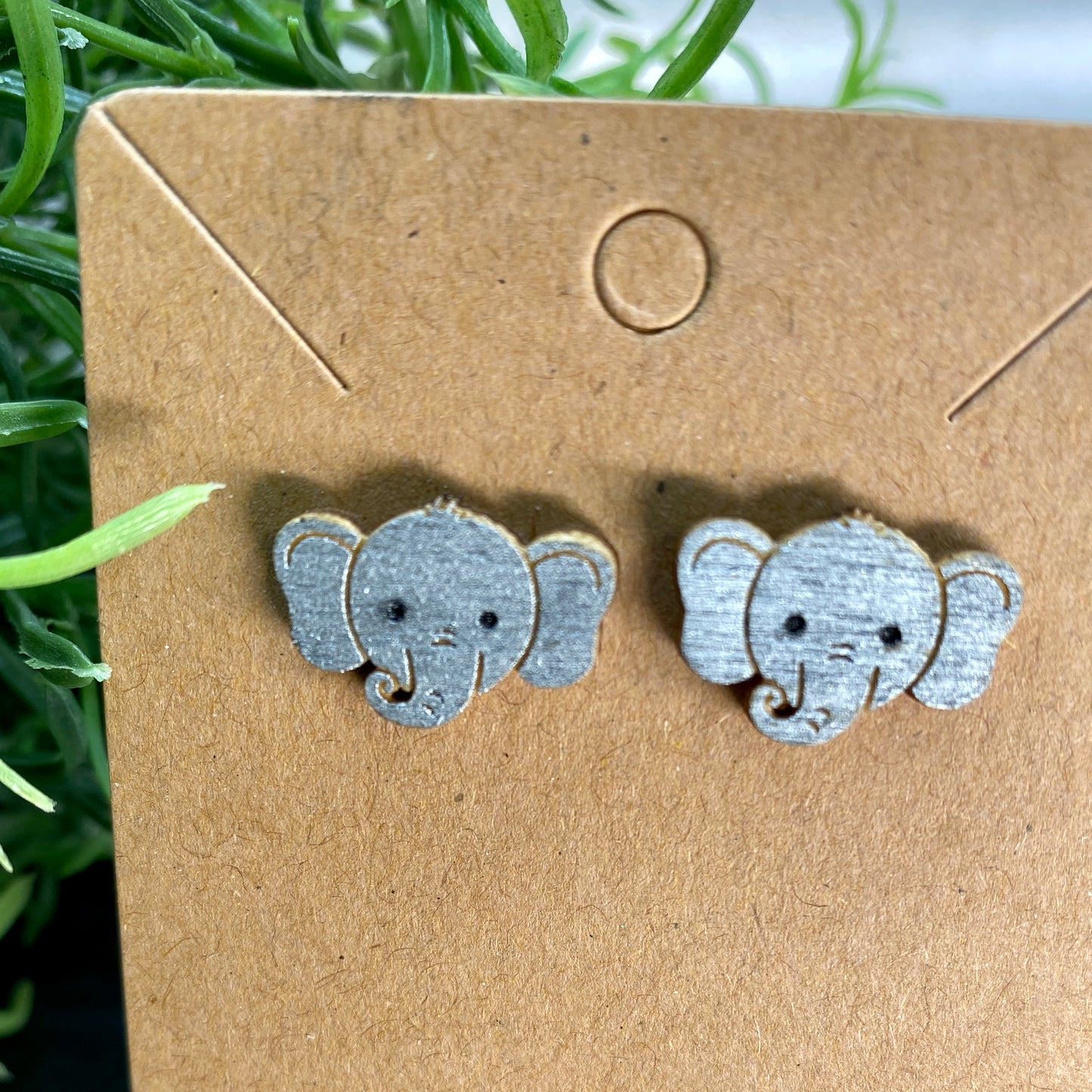 Elephant Wood Stud Earrings