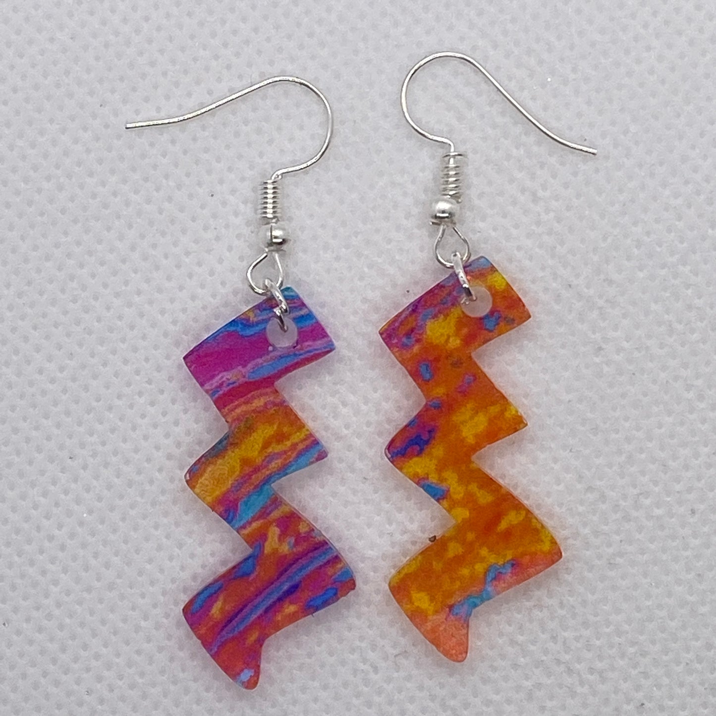 Multicolor Oil Slick Zig Zag Acrylic Earrings