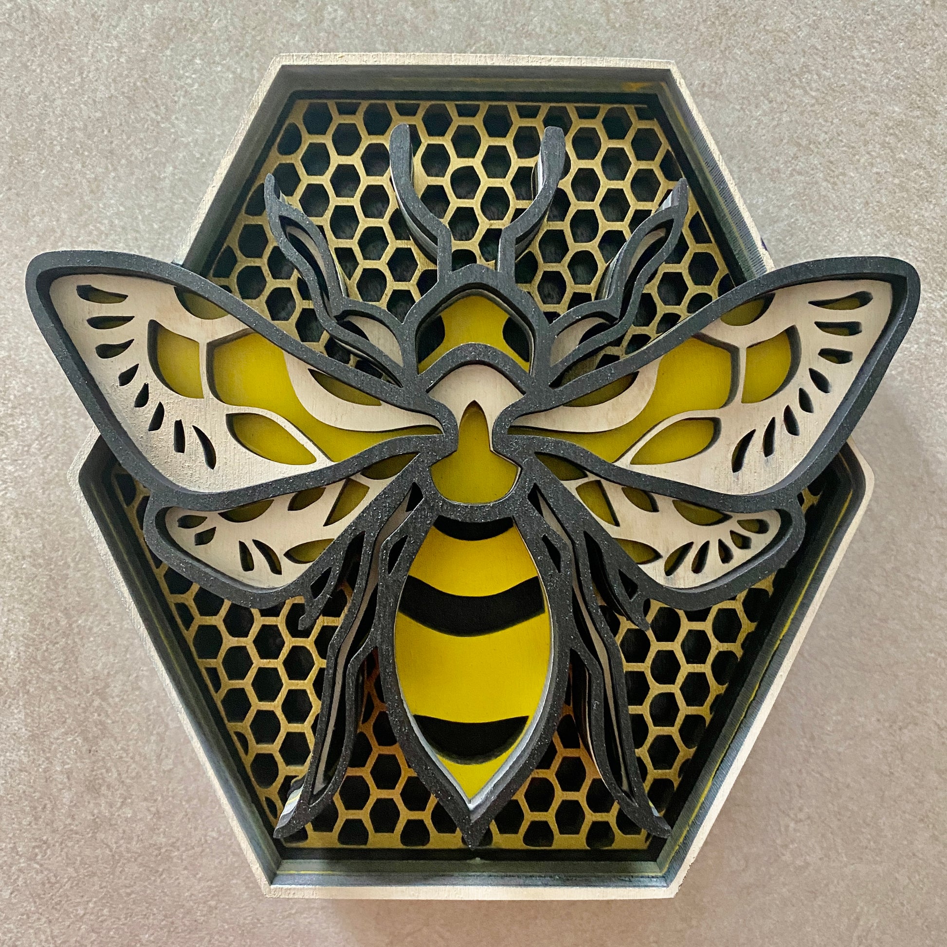 Layered Wall Art - Honeycomb With Bees