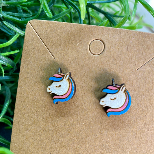 Unicorn Wood Stud Earrings