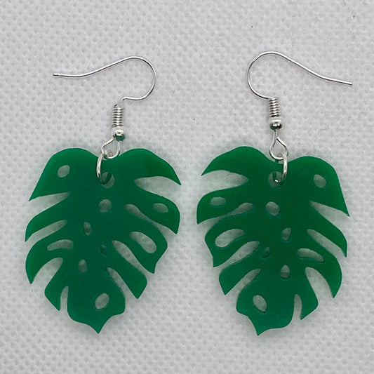 Green Monstera Leaf Earrings