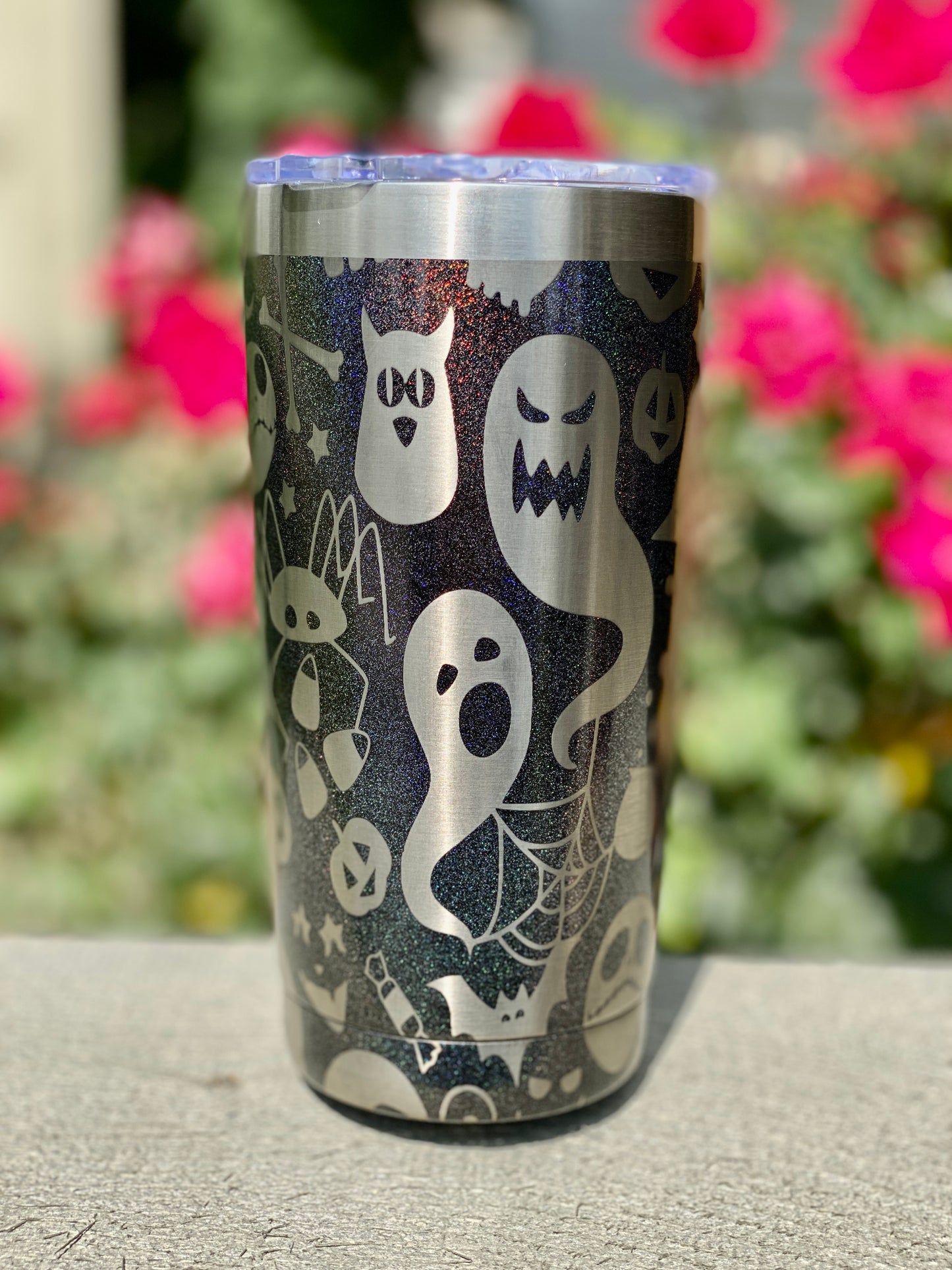 Halloween Ghosts and Monsters Tumbler (20oz. Black Shimmer)