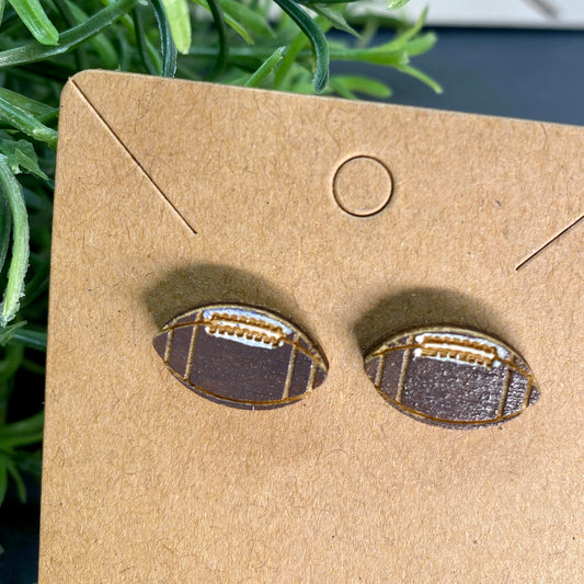 Footballs Wood Stud Earrings