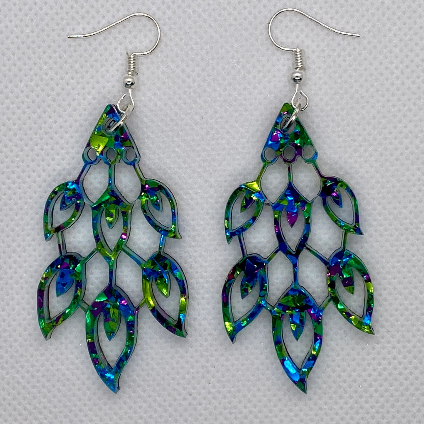 Reversible Peacock/Multicolor Acrylic Feathers Earrings