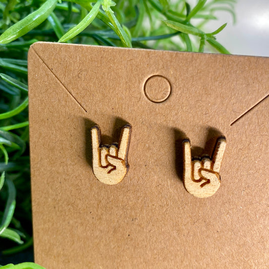 Rock Horns Wood Stud Earrings