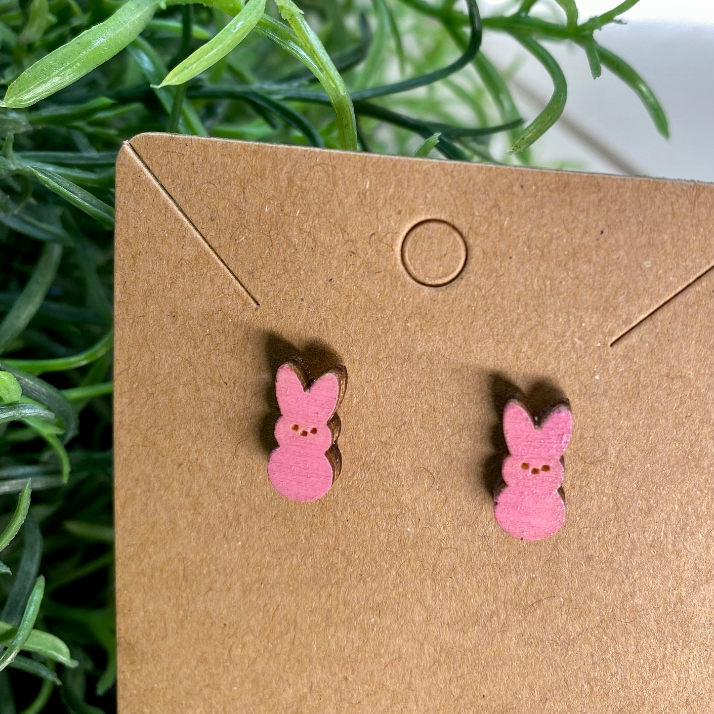 Easter Marshmallow Peep Bunny Wood Stud Earrings