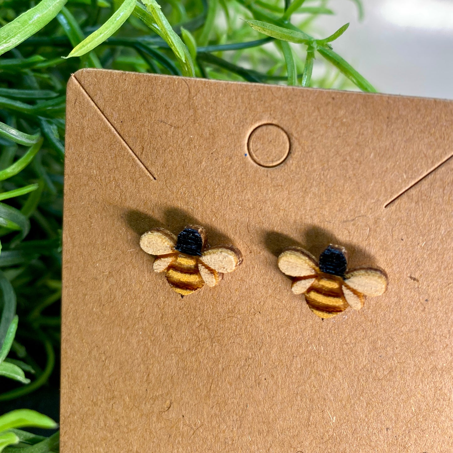 Bee Wood Stud Earrings