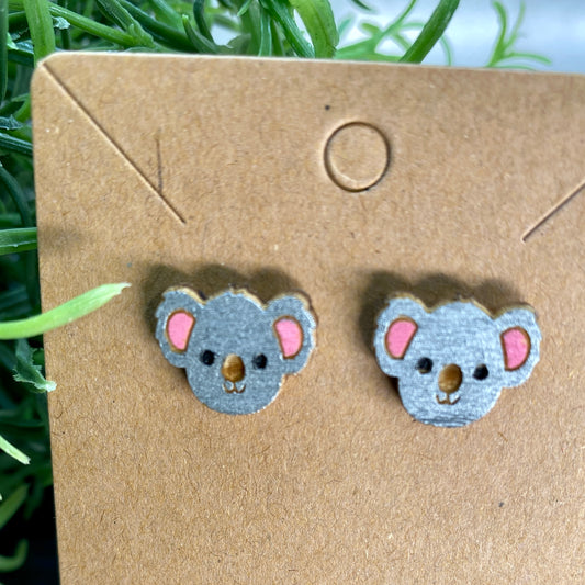 Koala Bear Wood Stud Earrings