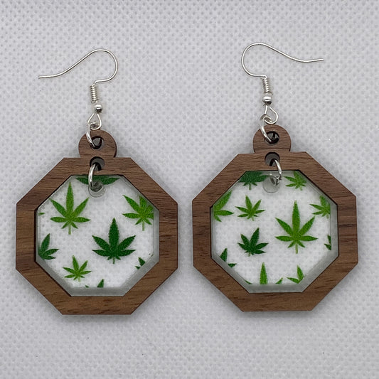 Weed & Wood Octagonal Acrylic Earrings