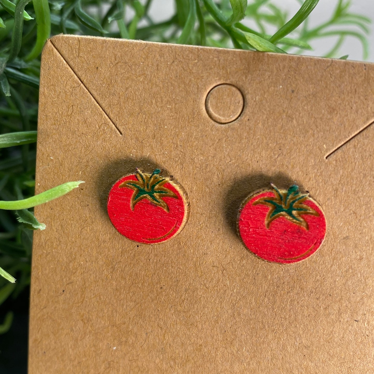 Tomato Wood Stud Earrings