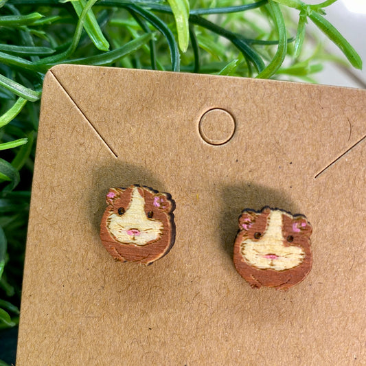 Guinea Pig Wood Stud Earrings