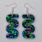 Reversible Peacock/Multicolor Squiggle Acrylic Earrings