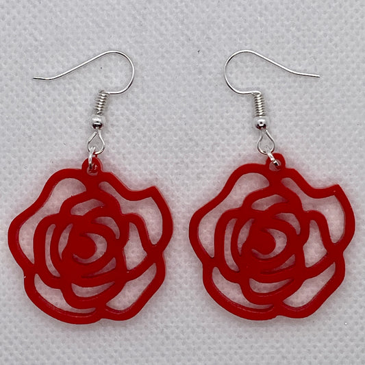 Red Rose Cut Out Acrylic Earrings