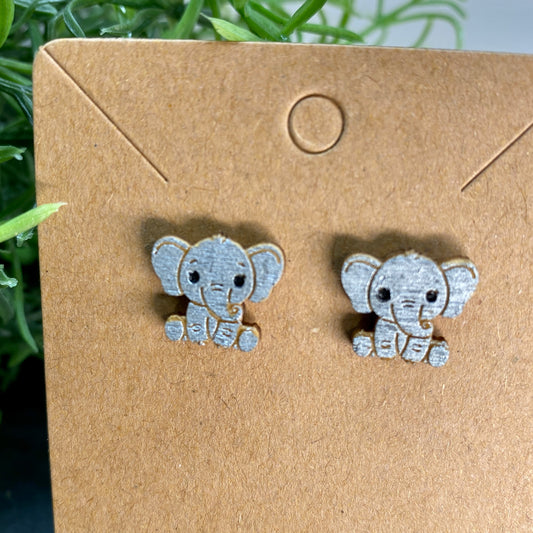 Baby Elephant Wood Stud Earrings