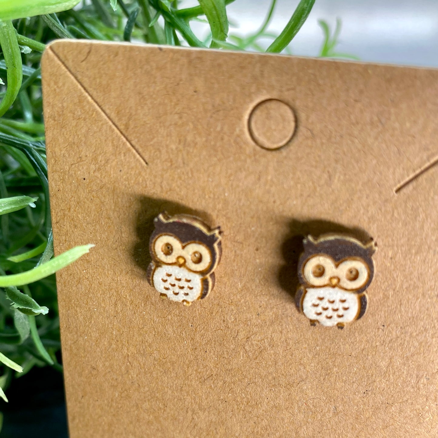 Owl Wood Stud Earrings