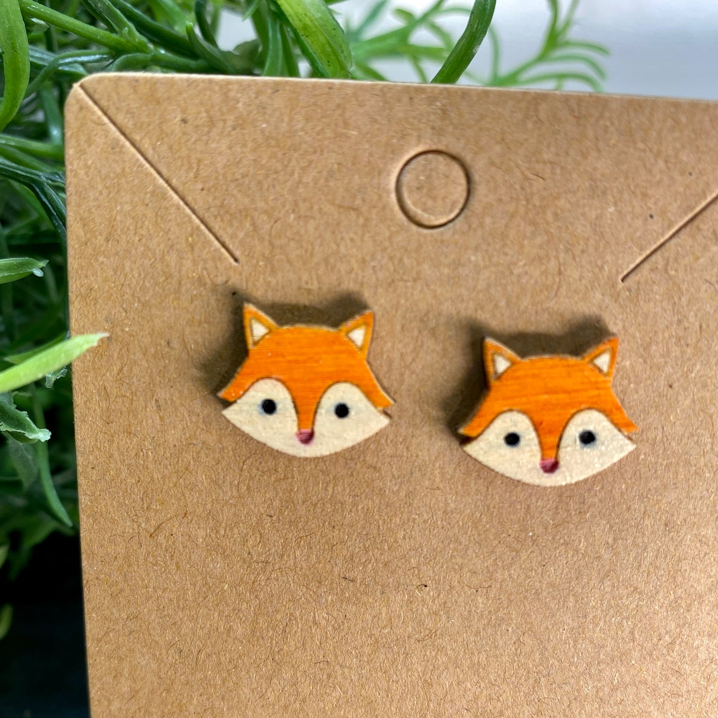 Fox Wood Stud Earrings