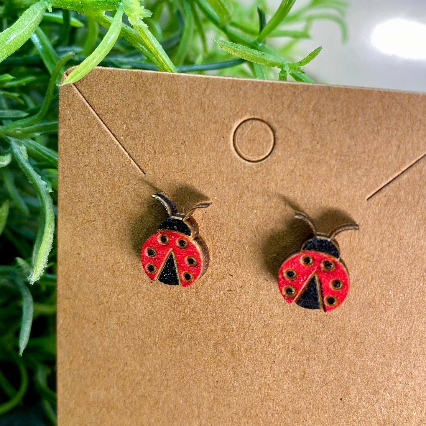 Ladybug Wood Stud Earrings