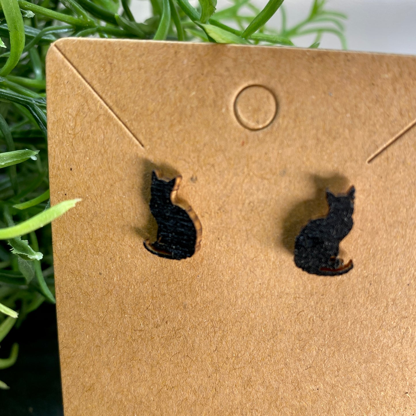 Black Cat Wood Stud Earrings