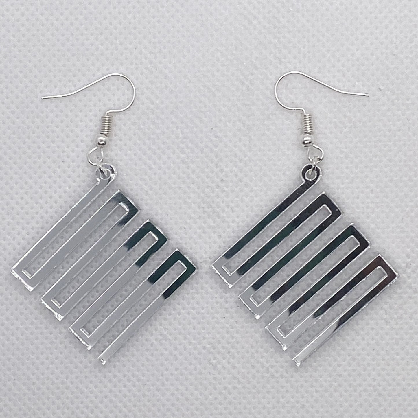Silver Mirror Abstract Line Earrings