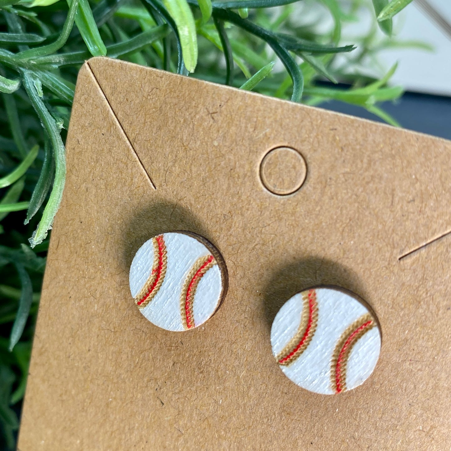 Baseballs Wood Stud Earrings