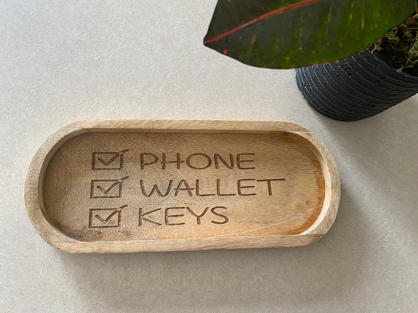 Phone, Wallet, Keys Wood Tray