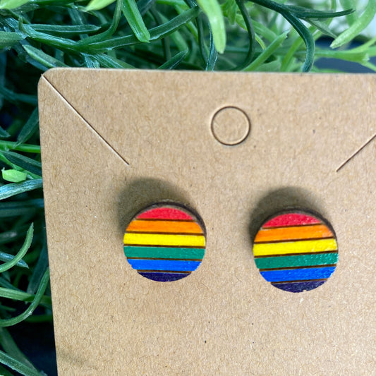 Rainbow Gay Pride Flag Wood Stud Earrings